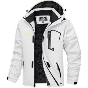 🆕 Men White Warm Snow Ski Jacket Resistant Fleece Lined Winter Coats Pockets